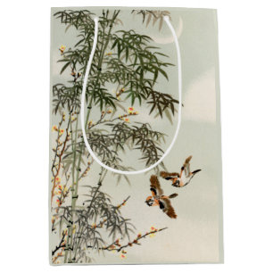 Bolsa De Regalo Mediana Aves Bambú Vintage asiático japonés