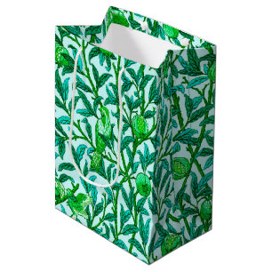 Bolsa De Regalo Mediana Aves y granadas de Art Nouveau, turquesa y Aqua