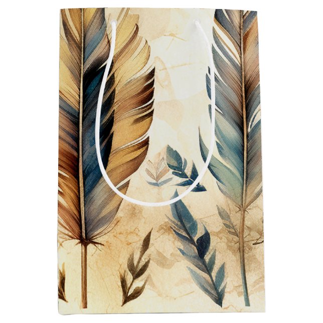 Bolsa De Regalo Mediana Aztec Tribal Feathers Medicine Stick (Anverso)