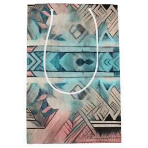 Bolsa De Regalo Mediana Azteca Pastel Sudoeste Rosa Y Azul