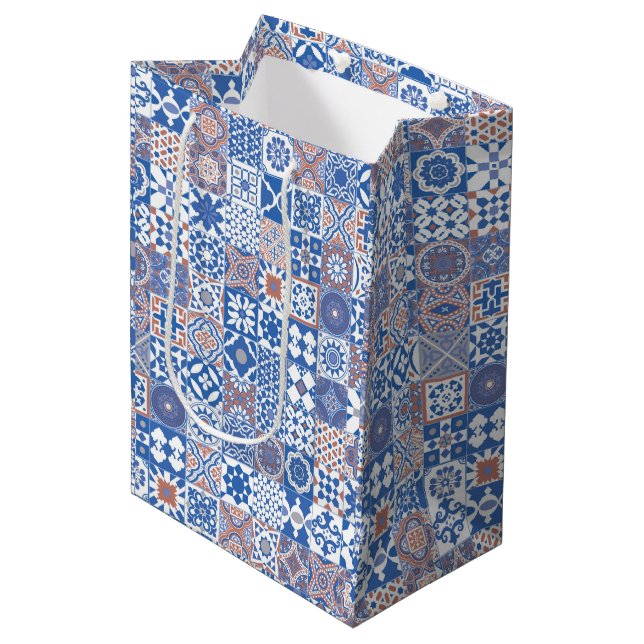 Bolsa De Regalo Mediana azul azulejo marroquí, marrón (Angulo Anverso)