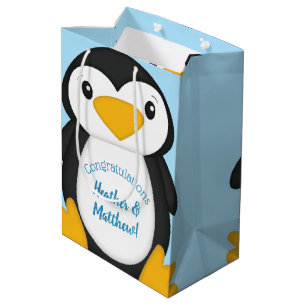 Bolsa De Regalo Mediana Azul de Baby Shower pingüino