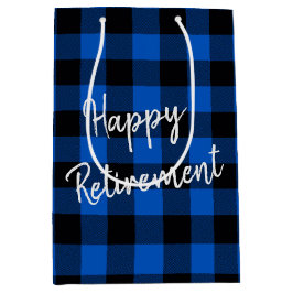 Bolsa De Regalo Mediana Azul de jubilación y cuadros de búfalo negros y az