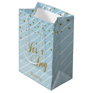 Bolsa De Regalo Mediana Azul del bebé y confeti dulces del oro