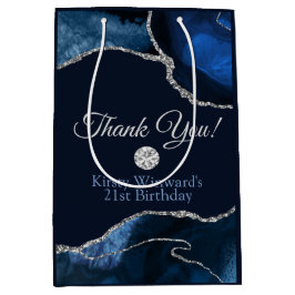 Bolsa De Regalo Mediana Azul Marino Plata Brillante Agradecimiento Cumplea