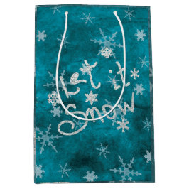 Bolsa De Regalo Mediana Azul Místico de Invierno Copos de Nieve Plateados 