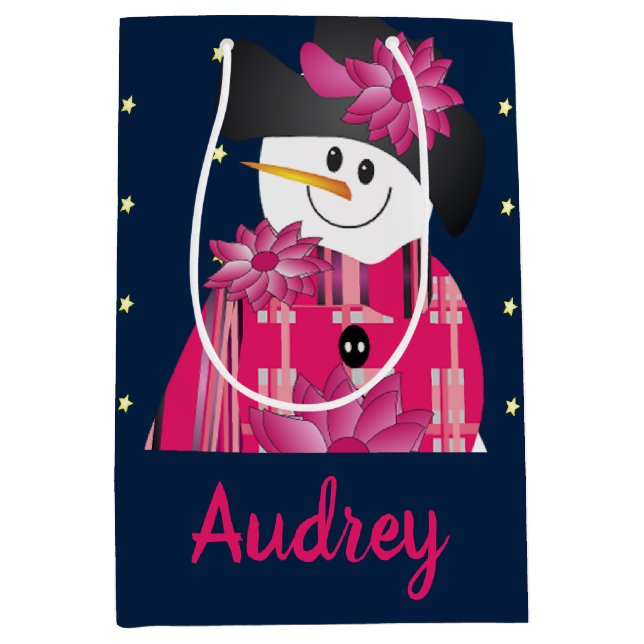 Bolsa De Regalo Mediana Azul Oscuro Y Rosa (Anverso)