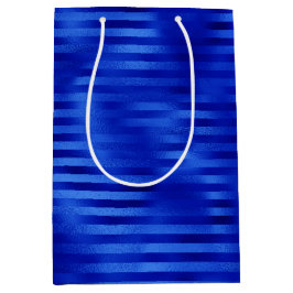Bolsa De Regalo Mediana Azul Real Hanukkah con Franjas de Papel Aluminizad