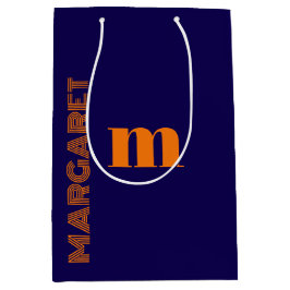 Bolsa De Regalo Mediana azul y naranja nombre inicial personalizado modern