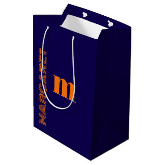 Bolsa De Regalo Mediana azul y naranja nombre inicial personalizado modern