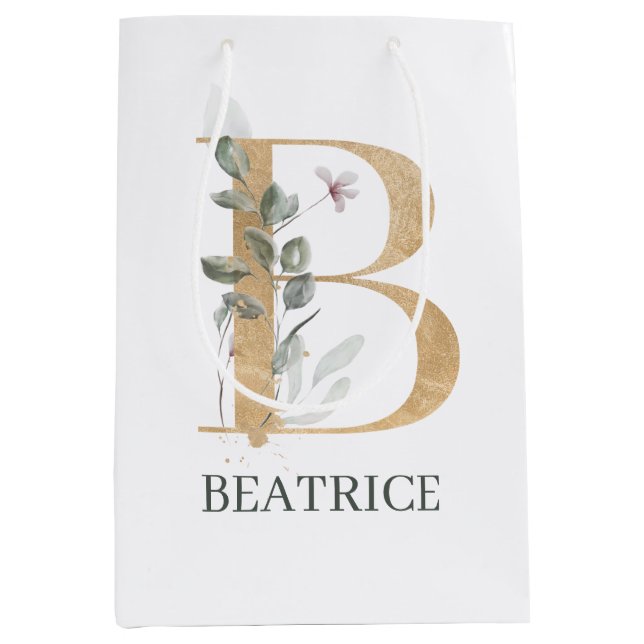 Bolsa De Regalo Mediana B Monograma Floral Personalizado (Anverso)