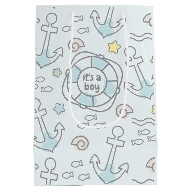 Bolsa De Regalo Mediana Baby Ahoy Nautical Baby Boy Gift Bag (Reverso)