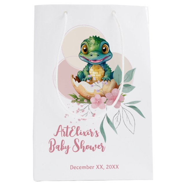 Bolsa De Regalo Mediana Baby Alligator Hatching Floral Baby Shower (Anverso)