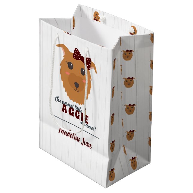 Bolsa De Regalo Mediana Baby Girl Dog Maroon Baby Shower (Angulo Anverso)