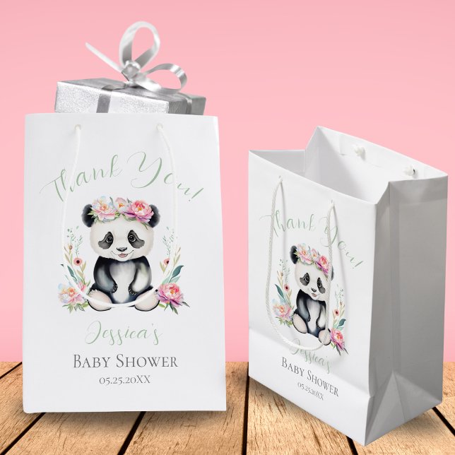 Bolsa De Regalo Mediana Baby Panda Peonies Jungle Baby Shower Gracias (Adorable gratitude in a bag, for memories that last forever.)