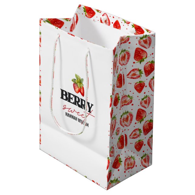 Bolsa De Regalo Mediana Baby Shower Berry Sweet Strawberries (Angulo Anverso)