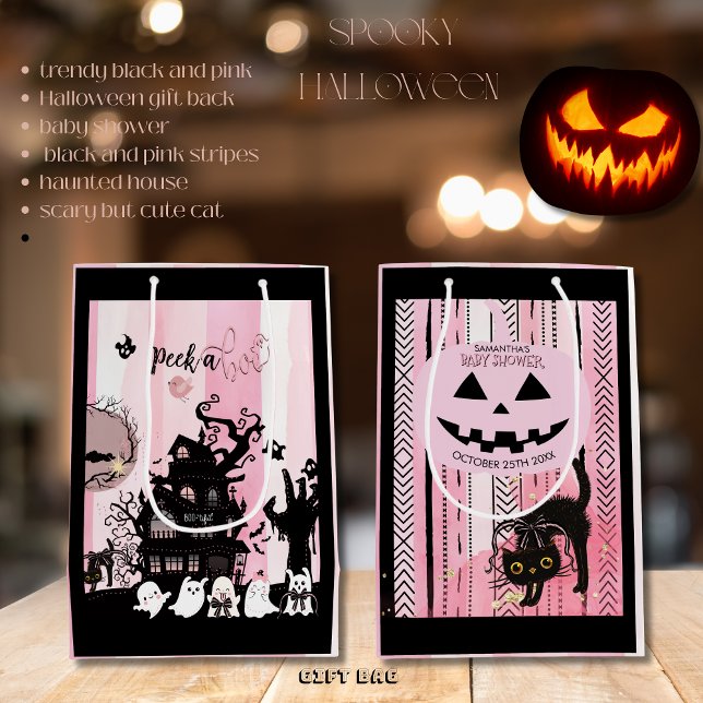 Bolsa De Regalo Mediana Baby Shower bilateral "Peek a Boo" (Two-Sided Peek a Boo Baby Shower Medium Gift Bag)