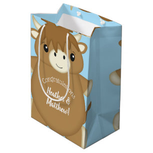 Bolsa De Regalo Mediana Baby Shower Blue de vaca Highland de Escocia