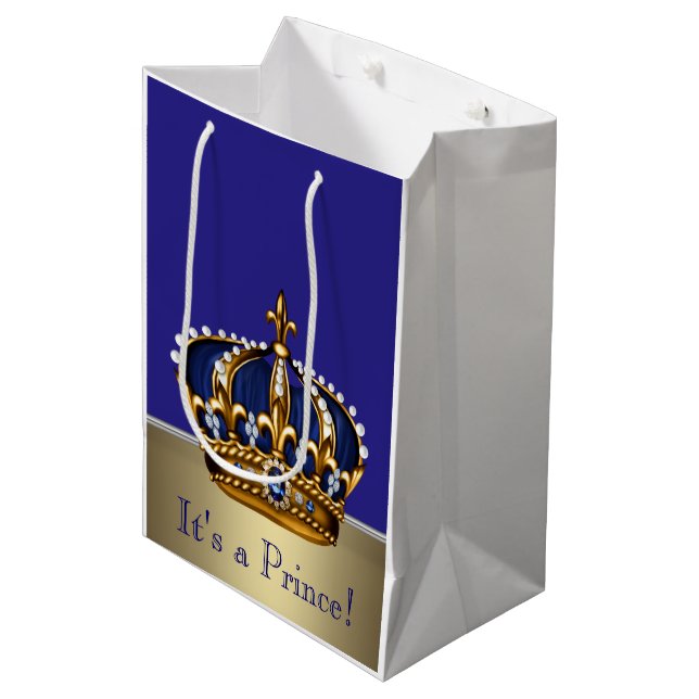 Bolsa De Regalo Mediana Baby Shower Blue Gold Prince (Angulo Anverso)