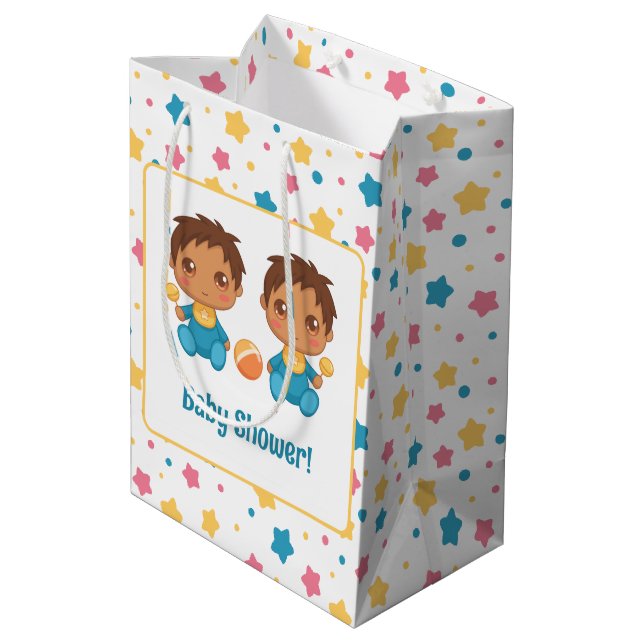 Bolsa De Regalo Mediana Baby Shower Boy Twins Stars Dark (Angulo reverso)