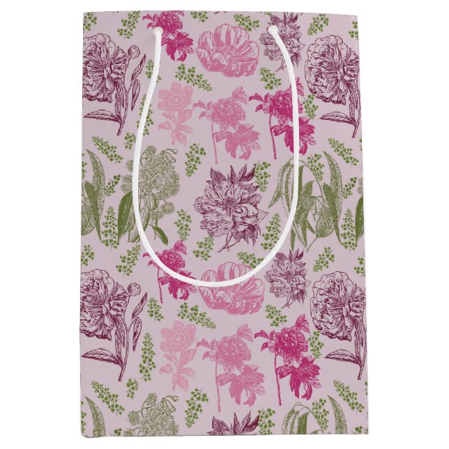 Bolsa De Regalo Mediana Baby Shower Chica de Eucalyptus Peony Botánico (Anverso)