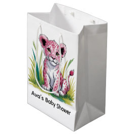 Bolsa De Regalo Mediana Baby Shower Chica de leones rosados