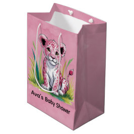 Bolsa De Regalo Mediana Baby Shower Chica de leones rosados