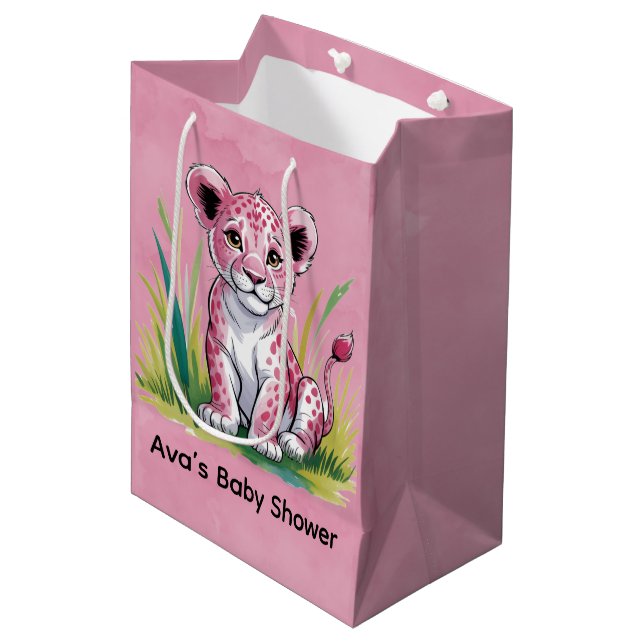 Bolsa De Regalo Mediana Baby Shower Chica de leones rosados (Angulo Anverso)