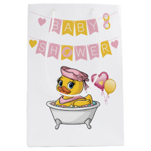 Bolsa De Regalo Mediana Baby Shower Chica de pato de goma rosa y amarillo