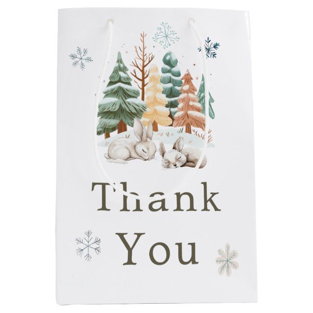 Bolsa De Regalo Mediana Baby Shower Cute Winter Rabbits (Anverso)