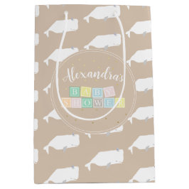Bolsa De Regalo Mediana Baby Shower de ballena blanca suave beige neutral