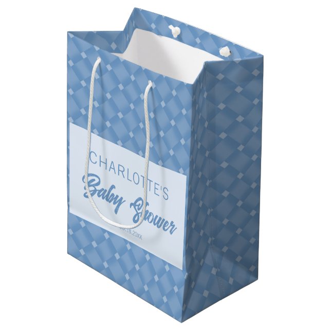 Bolsa De Regalo Mediana Baby Shower de Blue Diamond Chevron (Angulo Anverso)