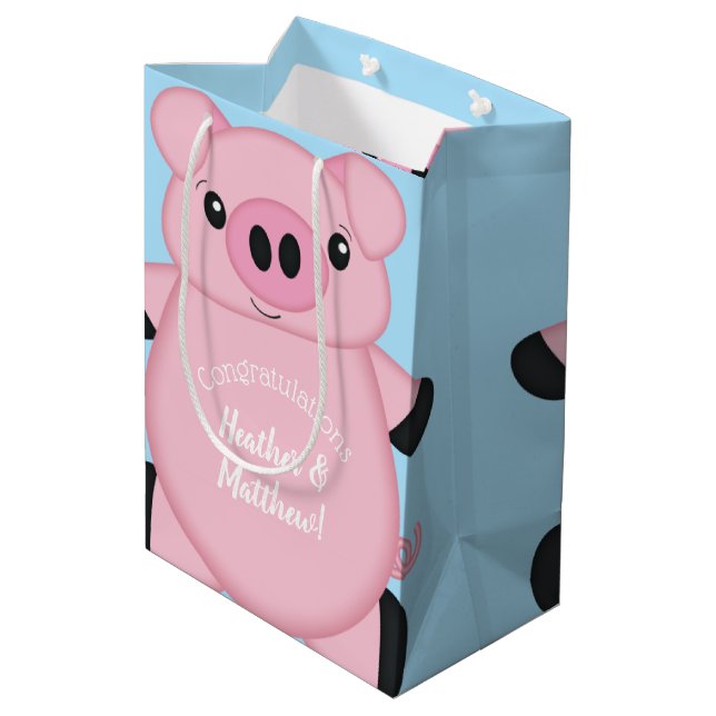 Bolsa De Regalo Mediana Baby Shower de cerdo azul (Angulo reverso)