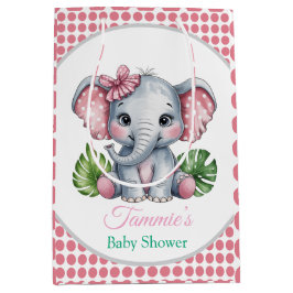 Bolsa De Regalo Mediana Baby Shower de elefante cúbico de pelo rosado