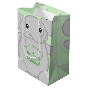 Bolsa De Regalo Mediana Baby Shower de Elefante Verde