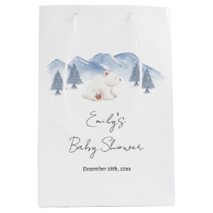 Bolsa De Regalo Mediana Baby Shower de oso polar de invierno neutral de gé
