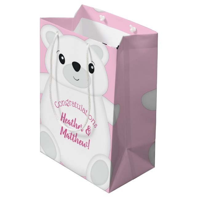 Bolsa De Regalo Mediana Baby Shower de oso polar rosa (Angulo reverso)