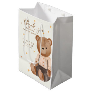 Bolsa De Regalo Mediana Baby Shower de oso rústico de color de agua