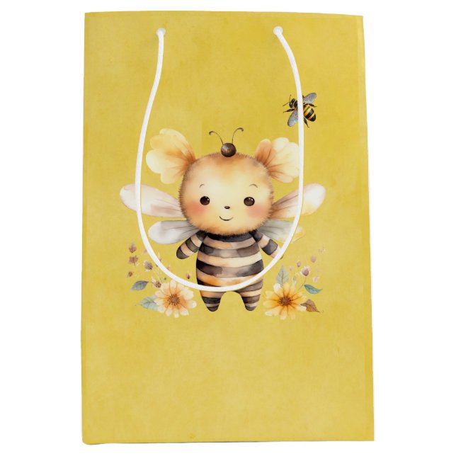 Bolsa De Regalo Mediana Baby Shower de Yellow Cute Bee Florals (Anverso)
