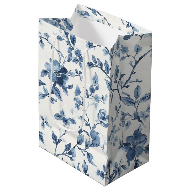 Bolsa De Regalo Mediana Baby Shower Floral Blanco Azul (Angulo Anverso)
