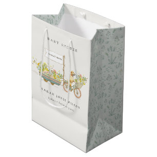 Bolsa De Regalo Mediana Baby Shower floral de Golden Retriever de cosecha 