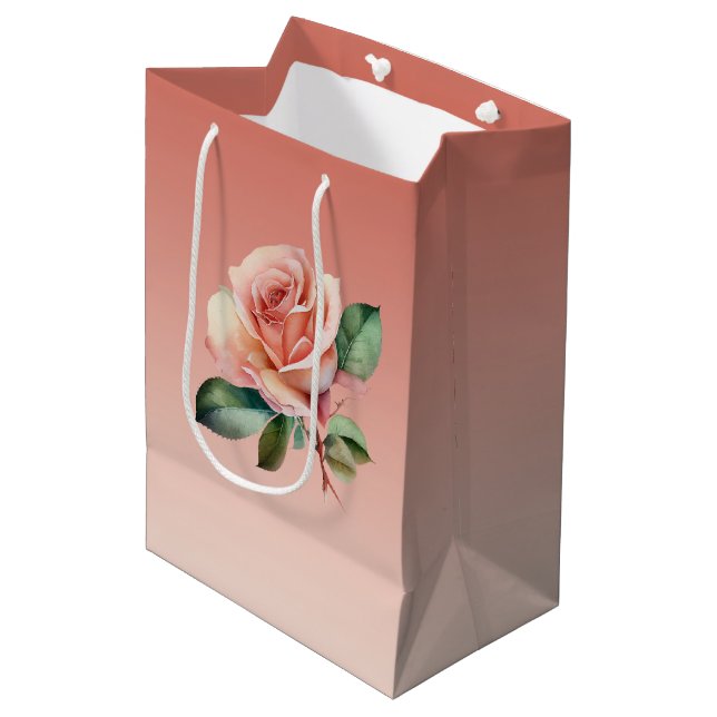 Bolsa De Regalo Mediana Baby Shower Floral De Rosas Rosadas (Angulo Anverso)