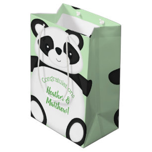 Bolsa De Regalo Mediana Baby Shower Green Panda Bear