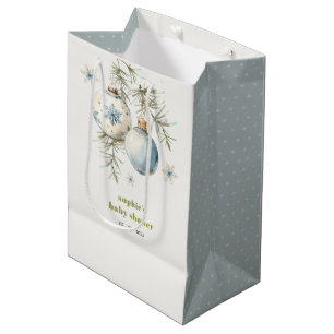Bolsa De Regalo Mediana Baby Shower Minimal Blue Winter Chirstmas Boy