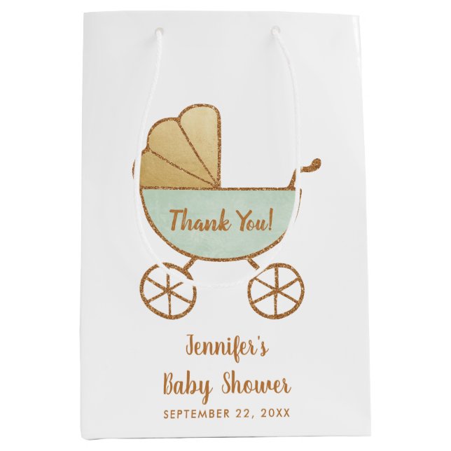 Bolsa De Regalo Mediana Baby Shower Mint Retro Carrite Gracias Por Tonto (Anverso)