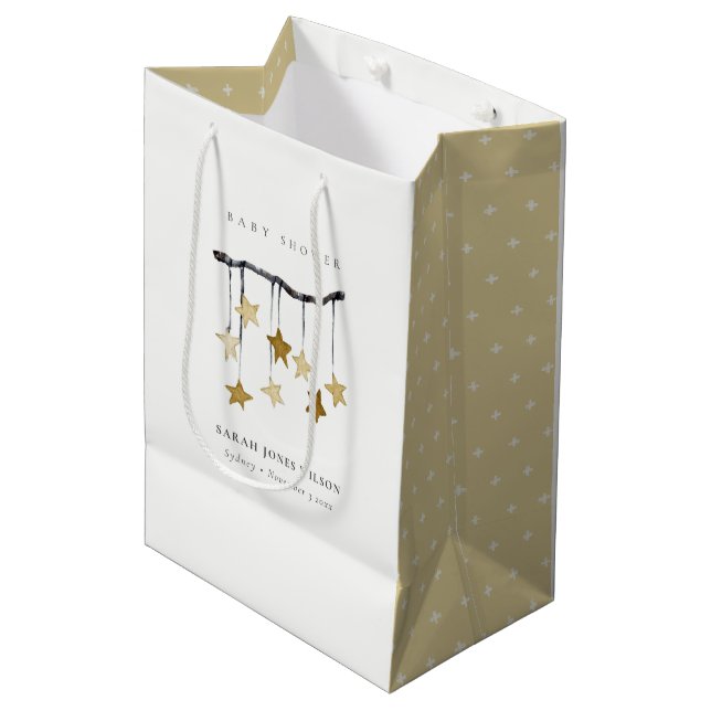 Bolsa De Regalo Mediana Baby Shower móvil de estrella neutral amarillo sim (Angulo Anverso)