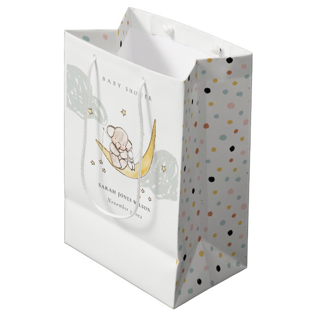 Bolsa De Regalo Mediana Baby Shower Neutral para elefante conejo de luna c (Angulo Anverso)