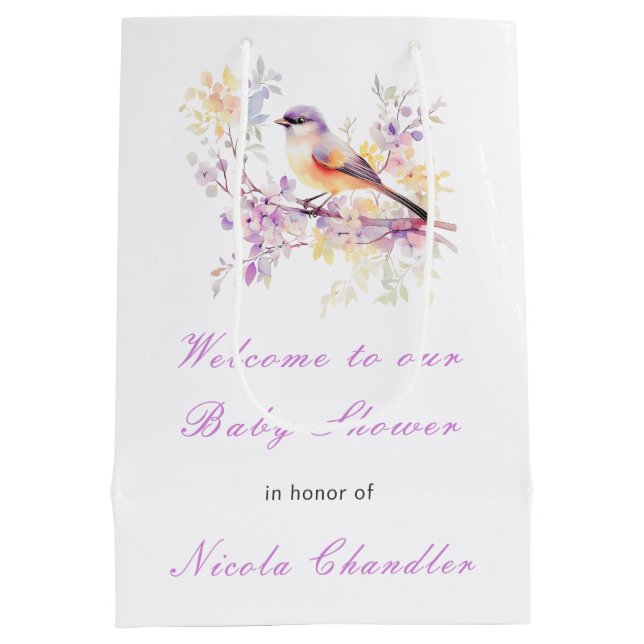 Bolsa De Regalo Mediana Baby Shower Spring Cute Bird (Reverso)