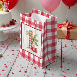 Bolsa De Regalo Mediana Baby's Cherry First Red Gingham Birthday