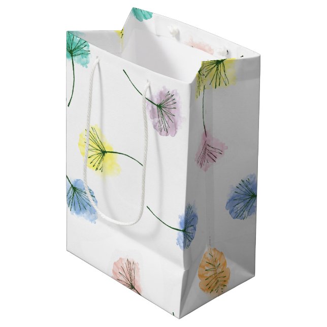 Bolsa De Regalo Mediana Bailando Dandelions | Patrón floral acuarela (Angulo Anverso)